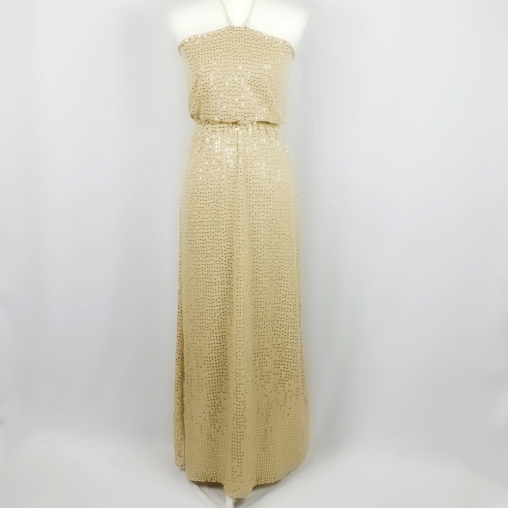 Outbackred Gold Sequin Maxi Strapless Dress SZ XS